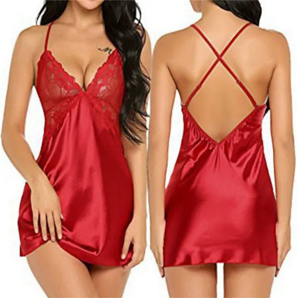 Deep V Back Satin Long Cami Dress