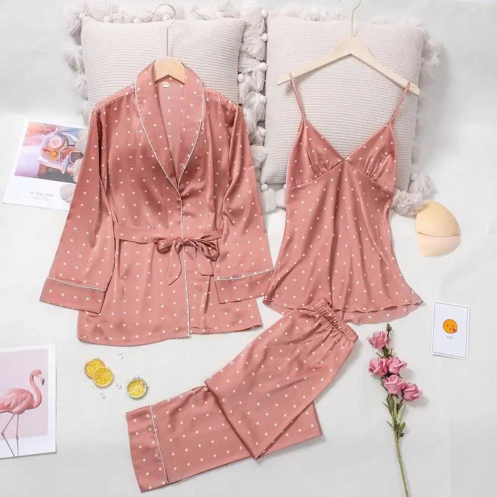 Pink Print Dot Wedding Robe Set Sleepwear