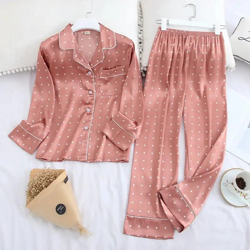 Pink Print Dot Wedding Robe Set Sleepwear