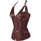 Plus Size Zip Up Steampunk Halter Leather Corset