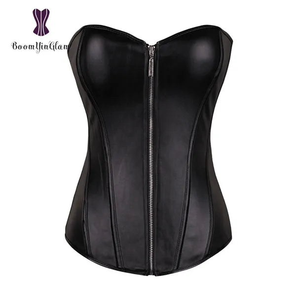 Punk Style Push Up Faux Leather Corset With Zip