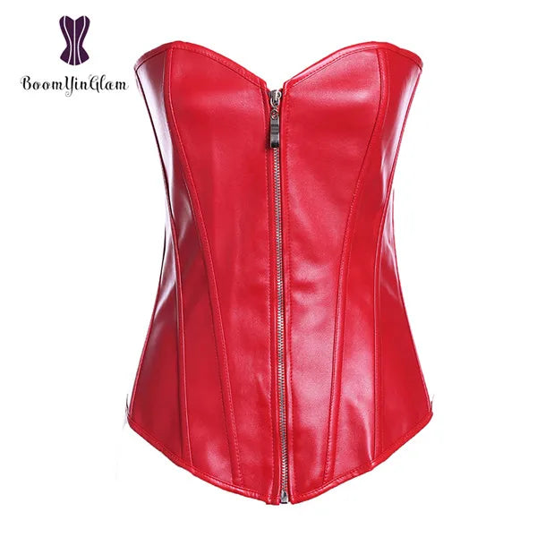 Punk Style Push Up Faux Leather Corset With Zip