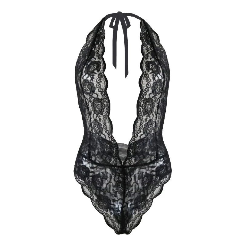 V-Neck Lace Spliced Erotic Lingerie