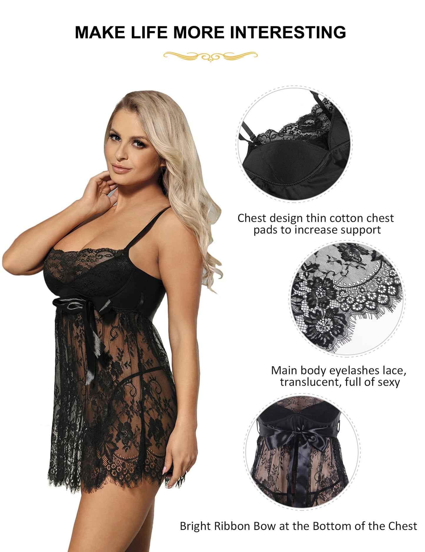 Eyelash Lace Mesh Sleepwear