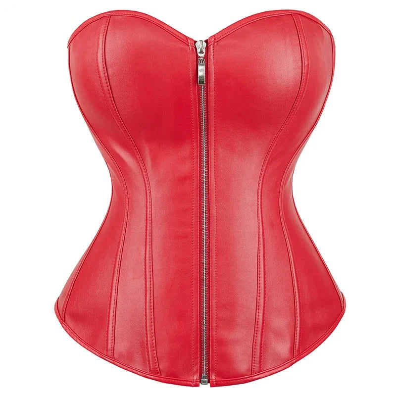 Punk Style Push Up Faux Leather Corset With Zip